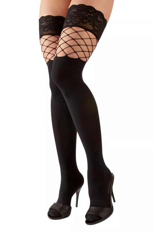 Black opaque Self-fixing stockings Black opaque Self-fixing stockings