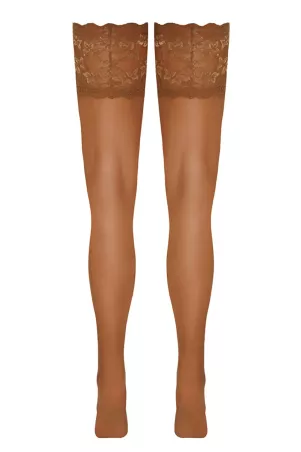 Calze autoreggenti larghe con reggicalze in pizzo beige