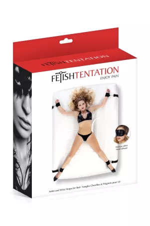 Boîte du kit sangles de lit Fetish Tentation avec menottes et accessoires BDSM