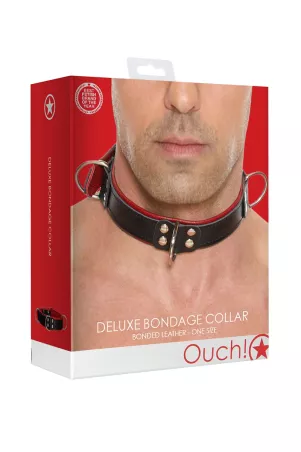 Collier Bondage Deluxe rouge et noir - Ouch!