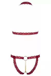 Ensemble string ouvert et seins nus bordeaux - Cottelli Lingerie