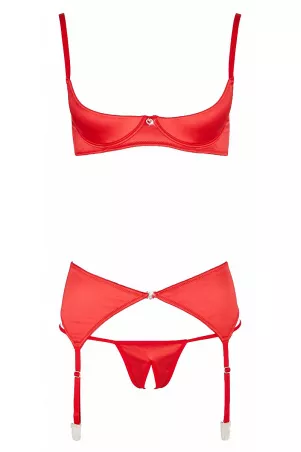 Ensemble lingerie 3 pièces ouvert rouge - Cottelli Lingerie