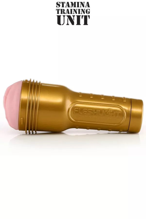Fleshlight STU – primo piano sulla custodia dorata