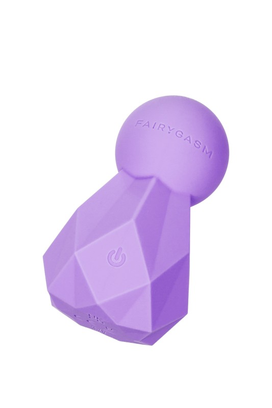 Fairygasm BlissKey vibrator in purple shown from a different angle, intricate details