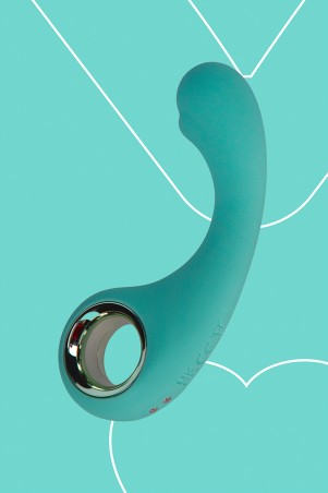 Fairygasm BraveryAward vibrator green shown from a different angle, elegant lines
