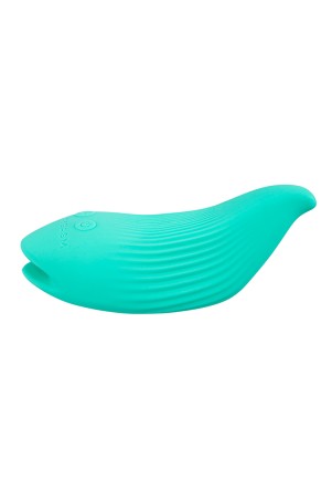 Fairygasm DelightfulWave vibrator green shown from another angle, elegant curves