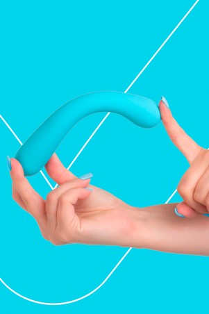 Fairygasm FantasyEuphoria vibrator blue held in hand, visible texture