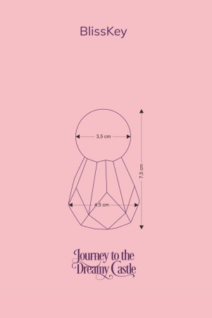 Technical drawing of the Fairygasm BlissKey vibrator in green with measurements