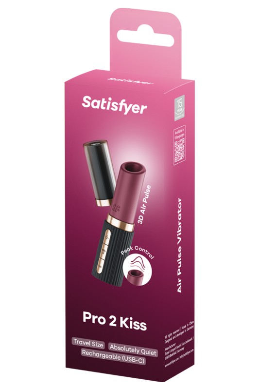 Emballage du Satisfyer Pro 2 Kiss – boîte design façon rouge à lèvres