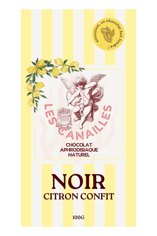 Tafel Zartbitterschokolade mit kandierter Zitrone – Les Canailles – 100g Tafel Zartbitterschokolade mit kandierter Zitrone – Les Canailles – 100g