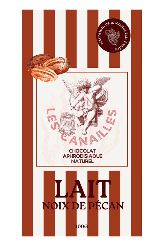Aphrodisiac milk chocolate with pecan nuts by Les Canailles – 100g bar Aphrodisiac milk chocolate with pecan nuts by Les Canailles – 100g bar