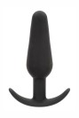 Schlanker schwarzer Vibro-Analplug aus glattem Silikon, verjüngte Form, verankerte Basis
