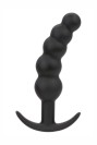 Schwarzer vibrierender Analplug mit 5 gebogenen Perlen aus Silikon, verankerte Basis