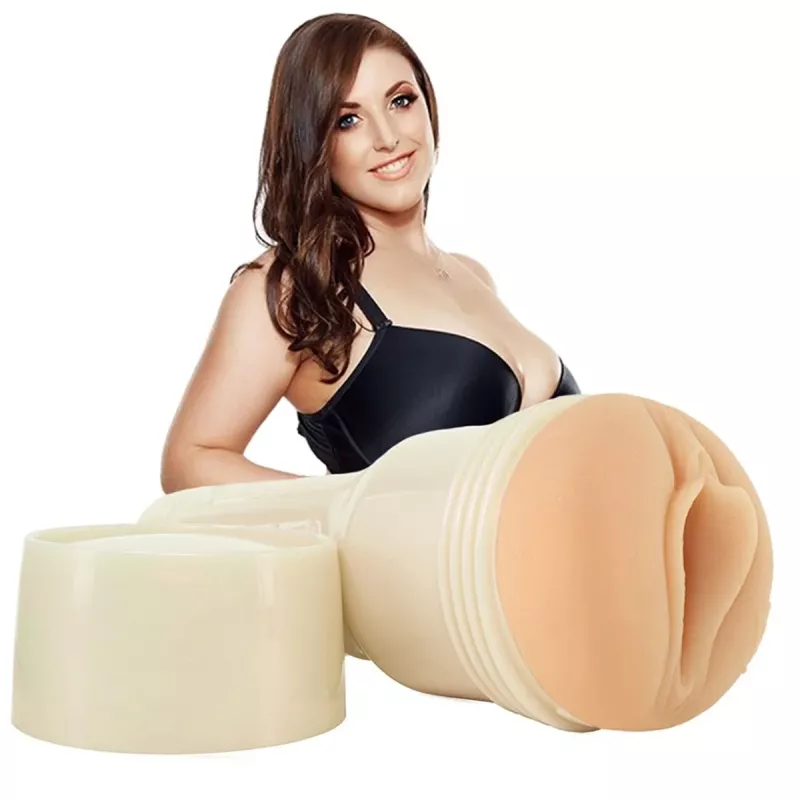 Fleshlight Angela White Indulge – Vue de profil avec actrice en arrière-plan