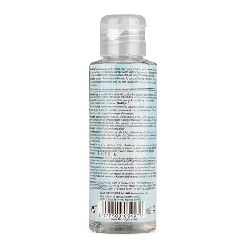 Prodotto retro – Ingredienti e dettagli sul retro del flacone Fleshlube Ice