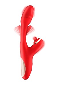 Vibromasseur rabbit Joyfully rouge Yoba vu de profil, silicone premium