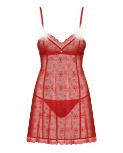 Babydoll Claussica rossa – vista frontale su fondo bianco, motivo fiocco di neve