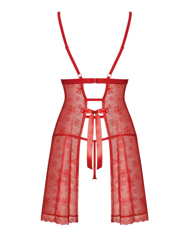 Babydoll Claussica rossa – vista posteriore su fondo bianco, fiocco di raso