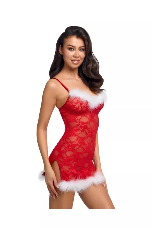 Profilansicht des roten Negligés Cottelli LINGERIE, fließender Schnitt und feine Details