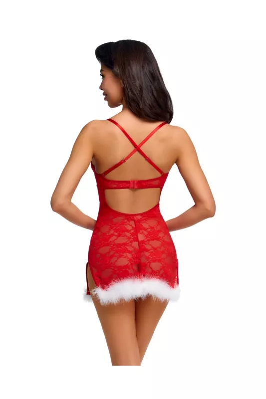 Rückansicht des roten Negligés Cottelli LINGERIE mit gekreuzten, verstellbaren Trägern