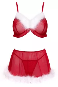 Completo intimo rosso X-Mas Cottelli Lingerie su sfondo bianco – fronte
