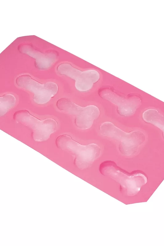 Penis-Eiswürfelform mit Eiswürfeln gefüllt