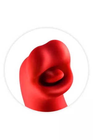close-up of the clitoral suction tip of the Kissy Rabbit Red