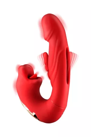 vibratore Kissy Rabbit Rosso Yoba visto di profilo