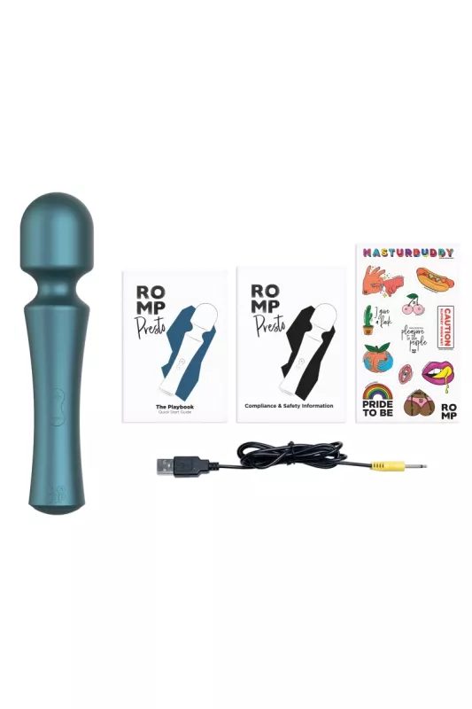 ROMP Presto box contents with USB charging cable