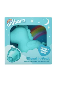 Mount’n Peak Unihorn unicorn vibrator in its pastel-blue packaging