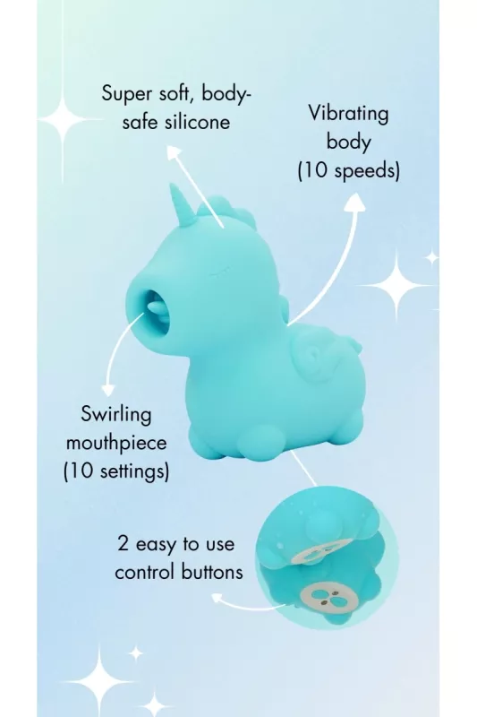Infographic showing Mount’n Peak Unihorn’s 10 tongue and vibration modes