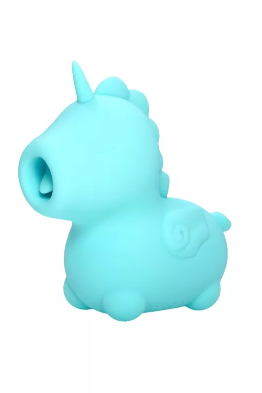 Side view of the Mount’n Peak Unihorn unicorn vibrator in turquoise