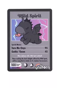 Collectible card Wild Spirit Unihorn with elegant black and silver design