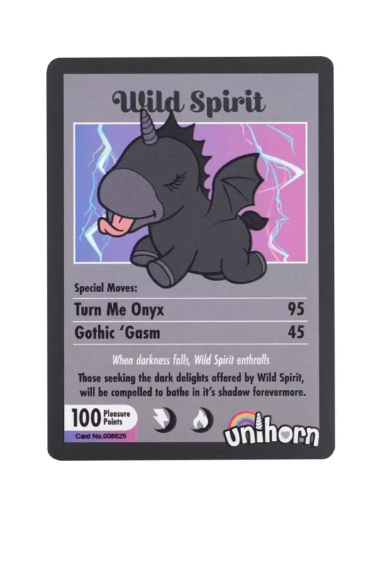 Collectible card Wild Spirit Unihorn with elegant black and silver design