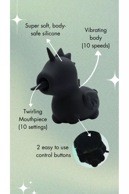Infographic showing Wild Spirit Unihorn’s 10 tongue and vibration modes