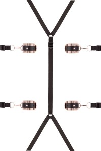 Rosy Gold bed restraint kit rolled up with rose gold hardware 2