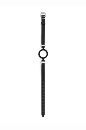 Bâillon noir ouvert à plat avec longue sangle ajustable