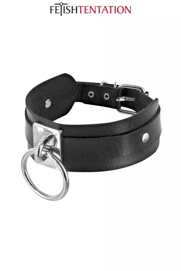 Collier BDSM large avec anneau - Fetish Tentation Collier BDSM large avec anneau - Fetish Tentation