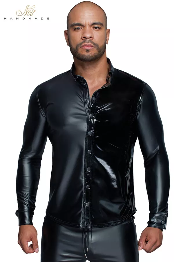 Chemise wetlook et vinyle H064 Chemise wetlook et vinyle H064