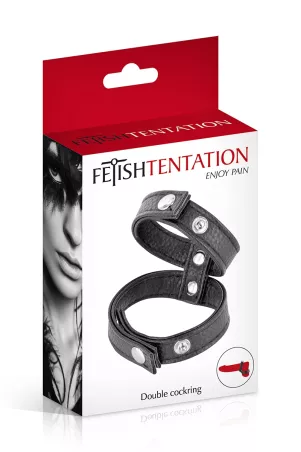 Double Faux-Leather Cockring Black | Fetish Tentation
