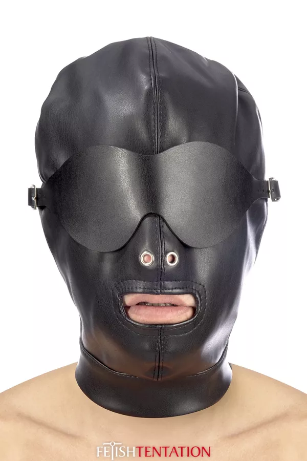 Cagoule simili cuir avec bandeau amovible - Fetish Tentation Cagoule simili cuir avec bandeau amovible - Fetish Tentation