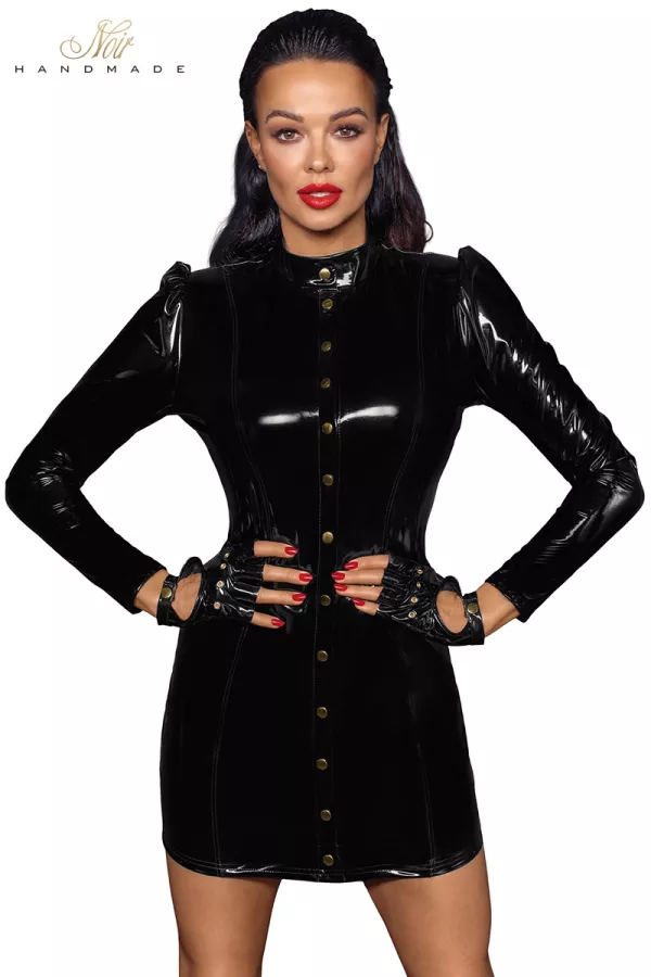 Long-sleeved short dress in vinyl F246 Long-sleeved short dress in vinyl F246