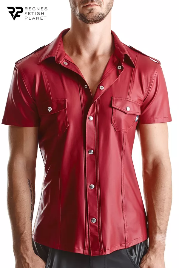 Chemise manches courtes wetlook rouge Carlo - Regnes Chemise manches courtes wetlook rouge Carlo - Regnes