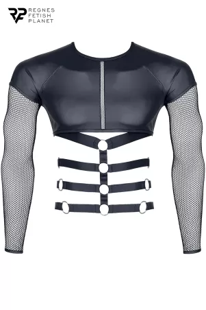 Wetlook- und Mesh-Harness-T-Shirt