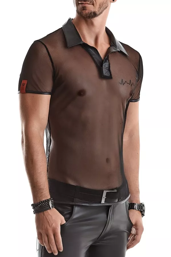 Polo in maglia trasparente nero Polo in maglia trasparente nero